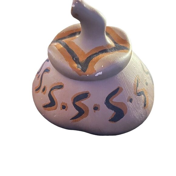 Carved Stone Soapstone Trinket Dish Round Lid Bowl Gourd Tribal Painted - Picture 5 of 9